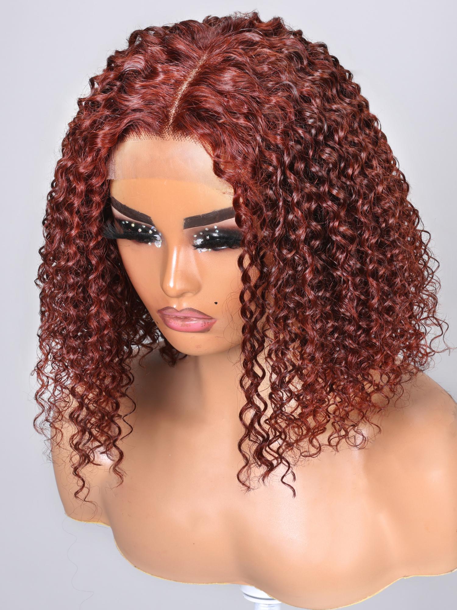 4x0.75 Lace Part Reddish Brown Bouncy Curly Bob Wig
