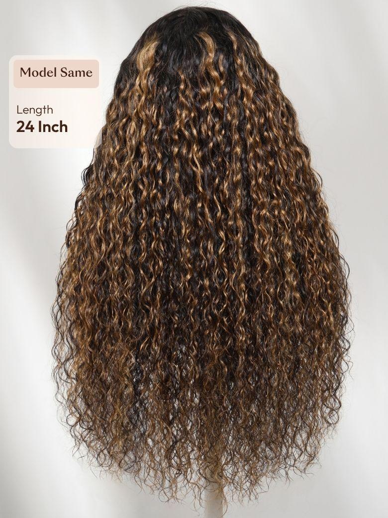 7x5 Bye Bye Slip? Lace Balayage Highlights Water Wave Wig with Invisi Drawstring