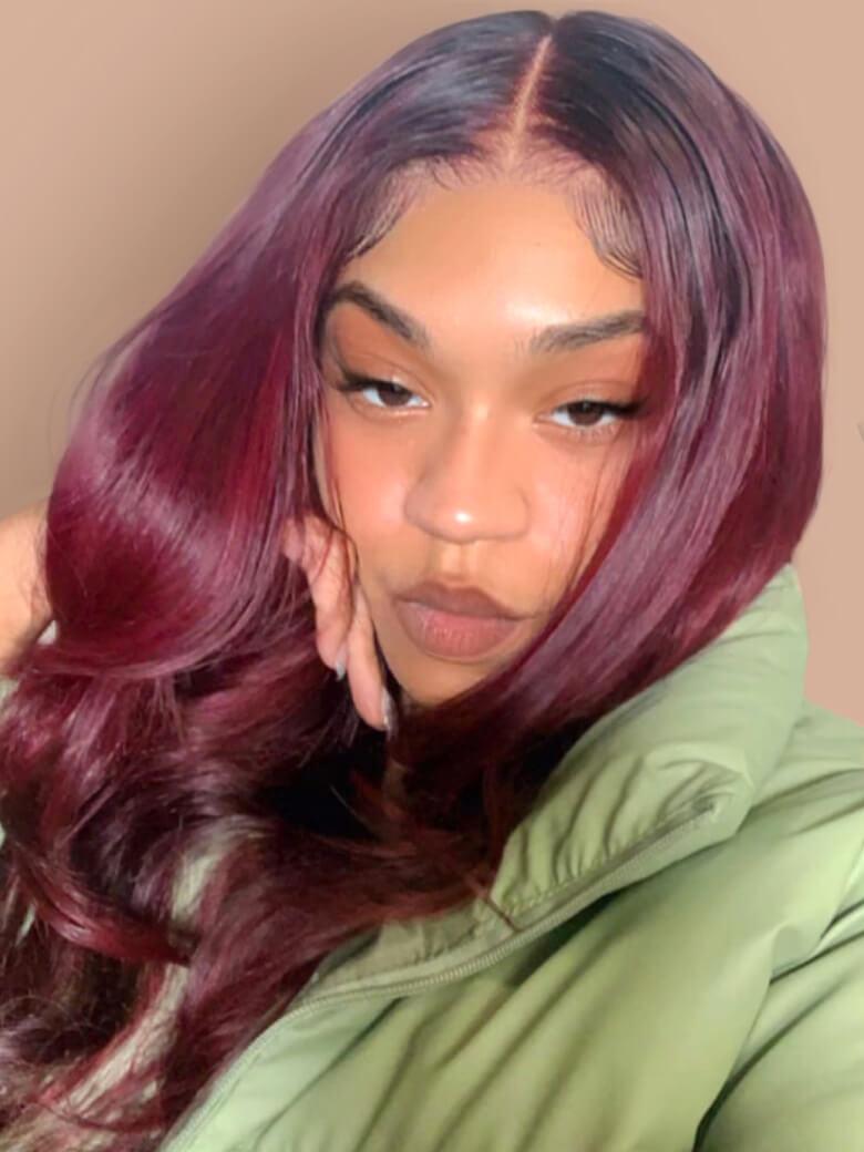 13x4 Lace Front Layered Burgundy Ombre Wig With Dark Roots