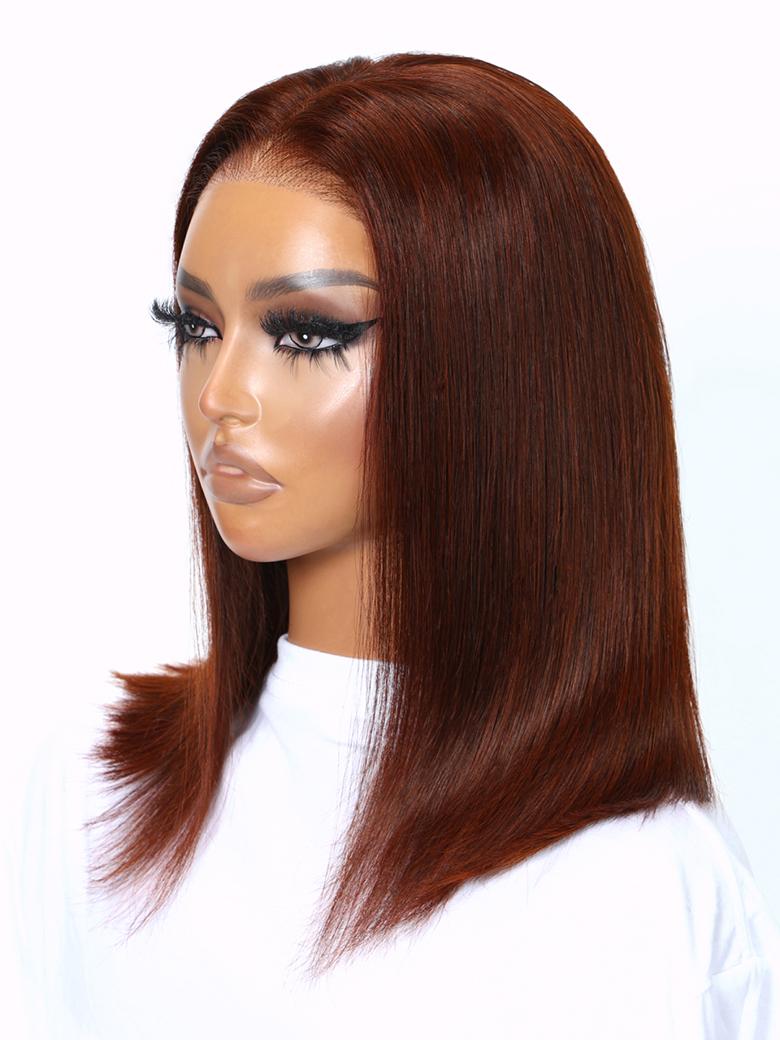 ByeBye Knots Wig 7x5 Pre Cut Lace Reddish Brown Glueless Bob Wig 150% Density