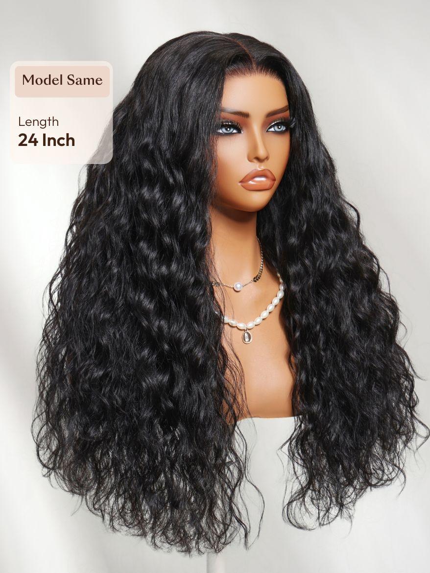 13x4 Pre-Everything? Natural Black Micro Water Wave Wig with Invisi Drawstring
