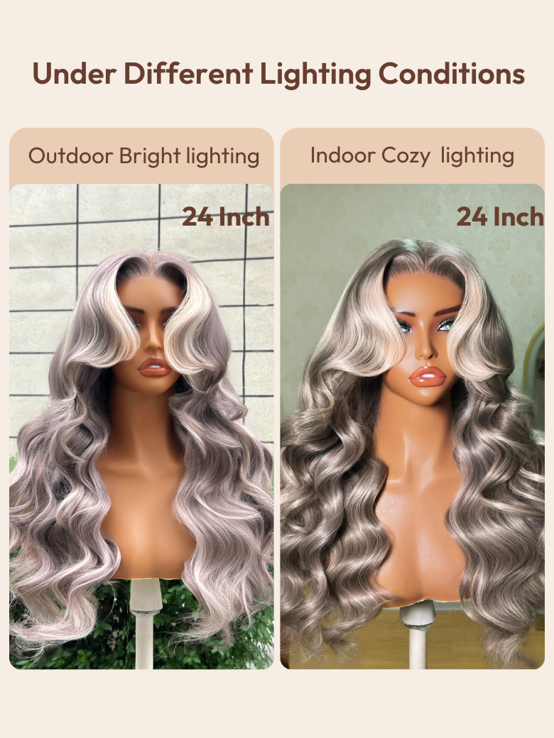 13x4 Pre-Everything? Silver Platinum Blonde Highlight Wig With Face-Framing Layer Bangs