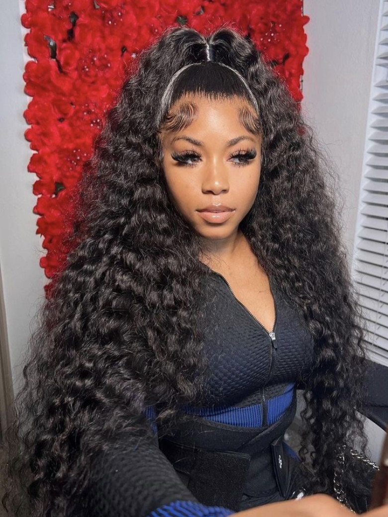 4C Curly Baby Hair 13x4 Kinky Curly Transparent Lace Front Human Hair Wigs Can Be Half Buns