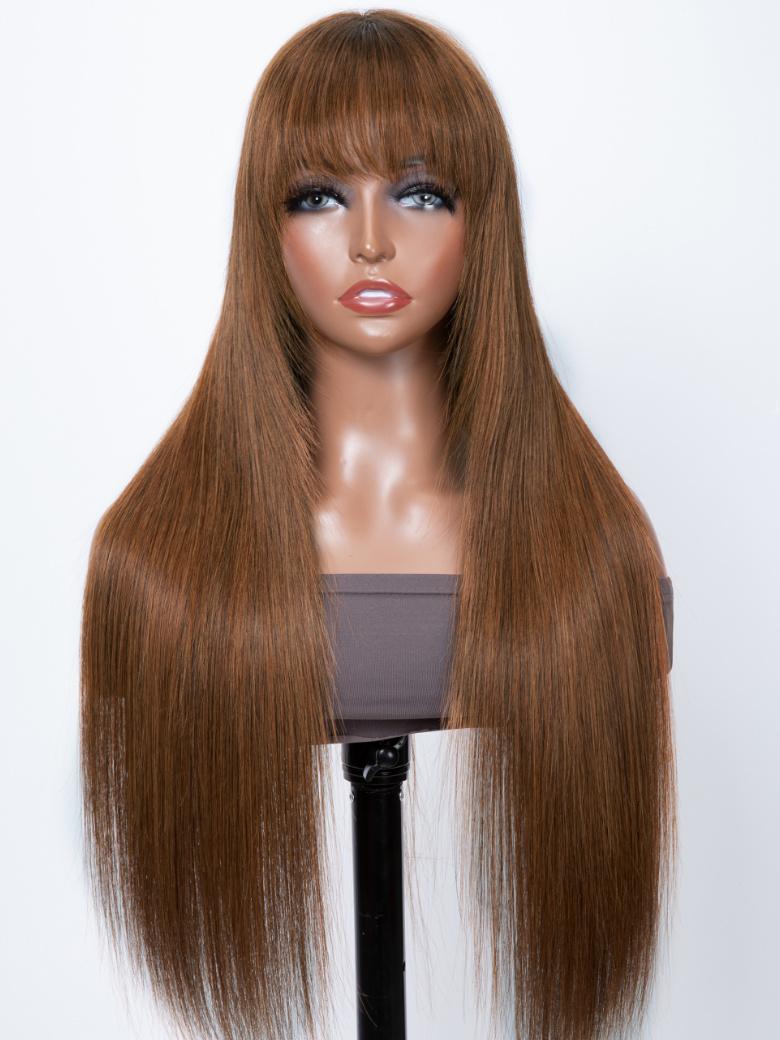 Glueless Dark Brown Hair Color Layer Cut Bang Wig Install in 5 Mins
