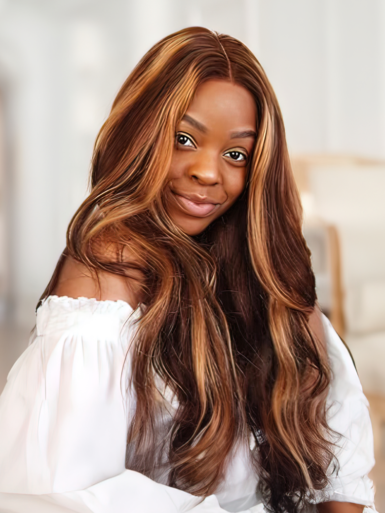 T part Lace Part Straight Hair Wigs 150% density Honey Blonde Wig Brown Highlight Wig Long Straight