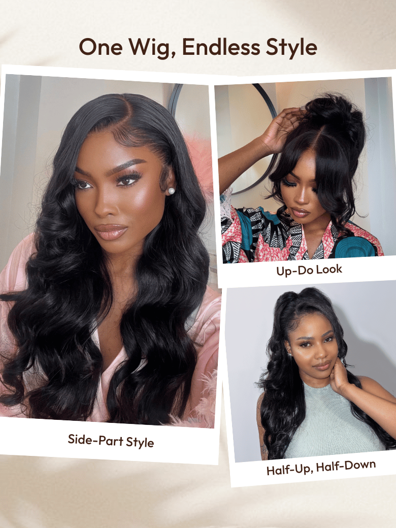 13x4 Pre-Everything? Invisible Lace Body Wave Lace Frontal Black Wig With Invisi Drawstring