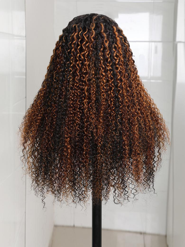 13x4 Lace Frontal Dark Brown Balayage Highlights Jerry Curly 13x4 Lace Wig 150% Density