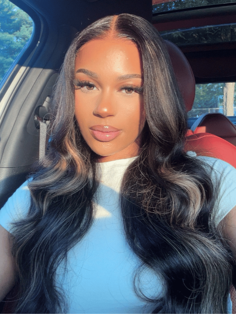 7x5 Bye Bye Knots? Glueless Lace Wig Black With Blonde Highlights Body Wave Wig