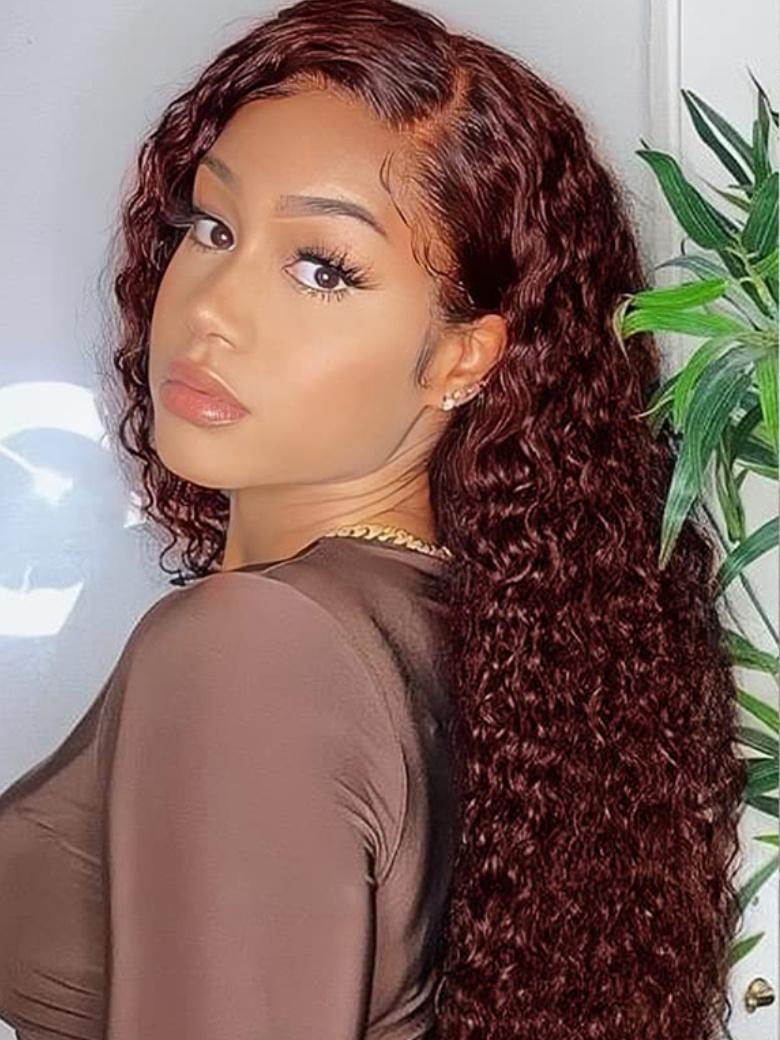 Real Ear To Ear Super Secure 13x4 Lace Frontal Reddish Brown Jerry Curly Pre-Everything Wig