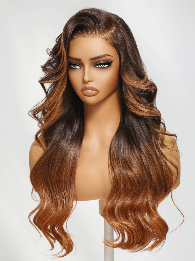 Brown to Light Auburn Ombre Wig With Side Part Face Framing Layers