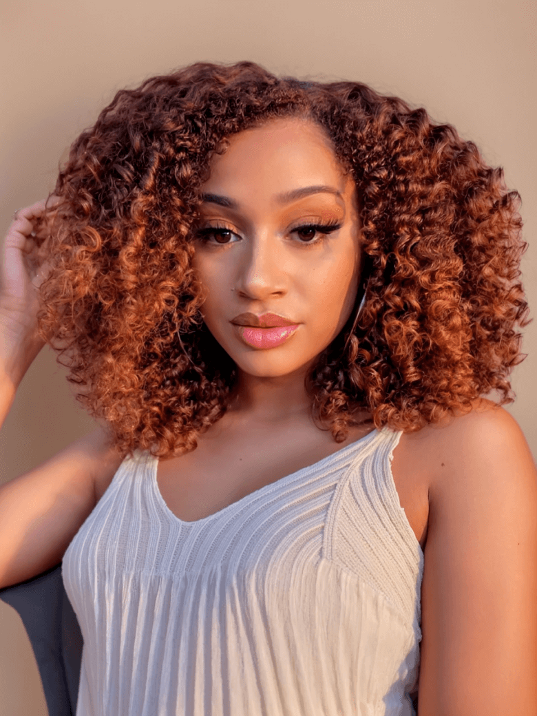 Glueless Trendy Color Dark Copper Ombre Ringlet Curly Bob Wig For Summer
