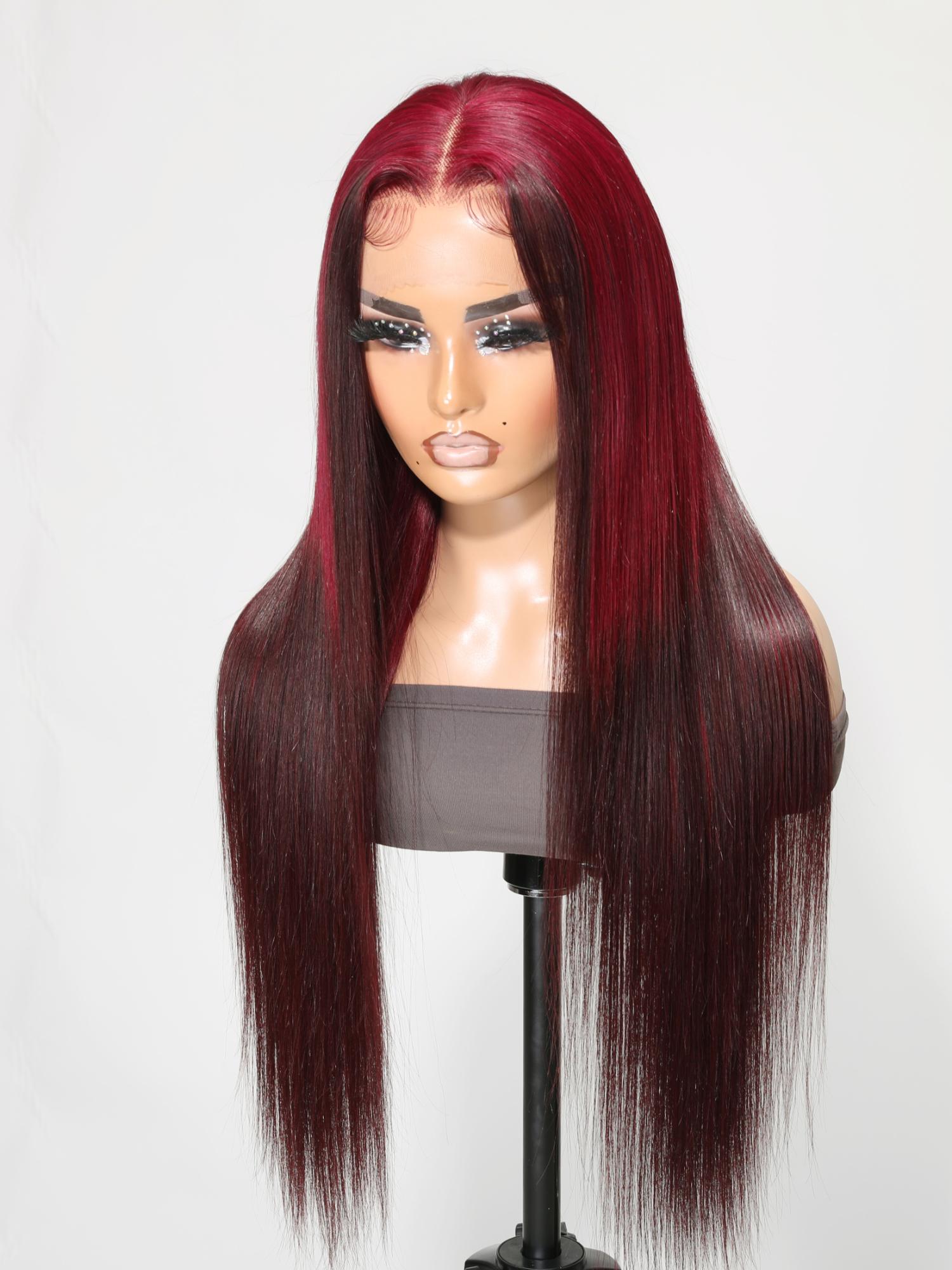 13x4 Lace Front Burgundy Reverse Ombre Cherry Red Straight Wig