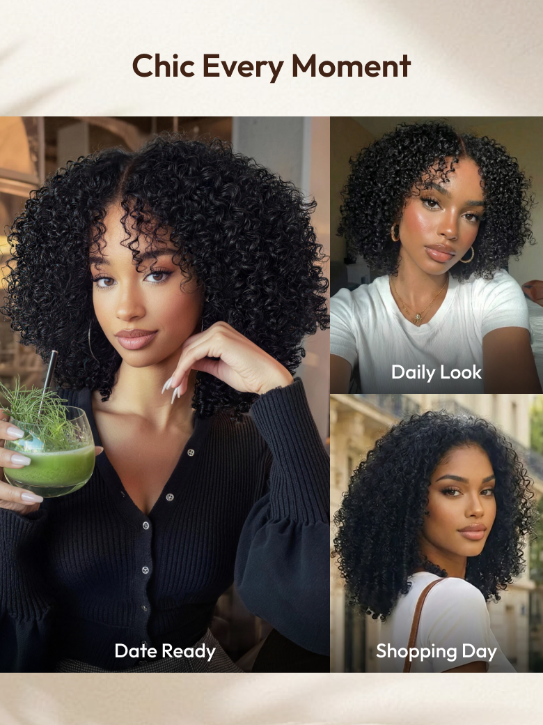 7x5 Bye Bye Slip? Lace Natural Black Afro Kinky Curly with Finger Coil Ends Drawstring Wig 180% Density