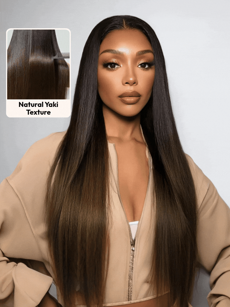 Bye-Bye Knots 7x5 Lace Black to Chestnut Brown Ombre Yaki Straight Wig With Invisi Drawstring