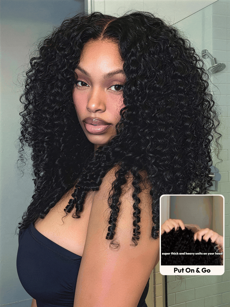 7x5 Bye-Bye Slip & 13x4 Pre-Everything Curly Texture Premium Hair Drawstring Wig With Finger Coil Ends