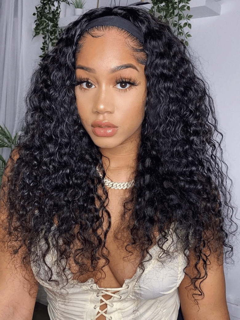 20"-26" Glueless 7x5/13x4/Headband Quick& Simple to Install Low Maintenance Put On And Go Water Wave Human Hair Wig