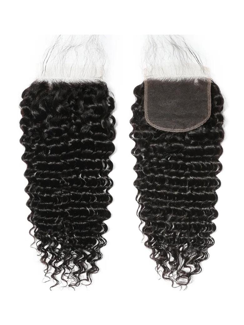Deep Wave 4 Bundles with 5x5 Free Part HD Lace Closure Natural Black