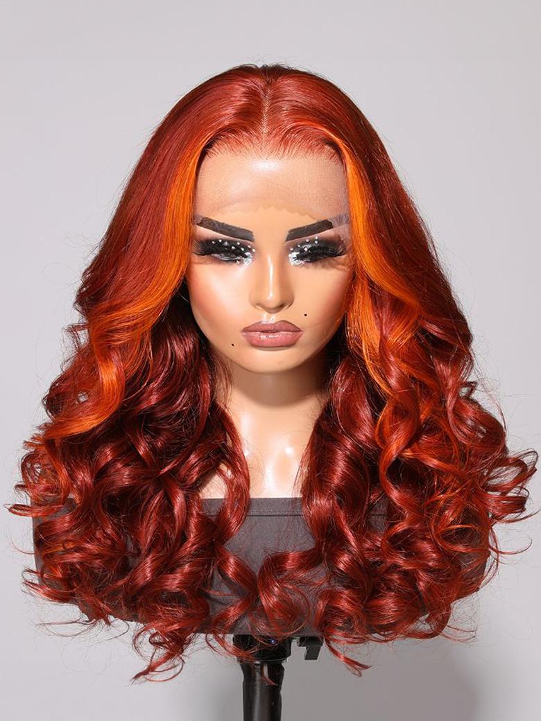 13x4 Lace Front Burnt Orange Pre-plucked Body Wave Wig