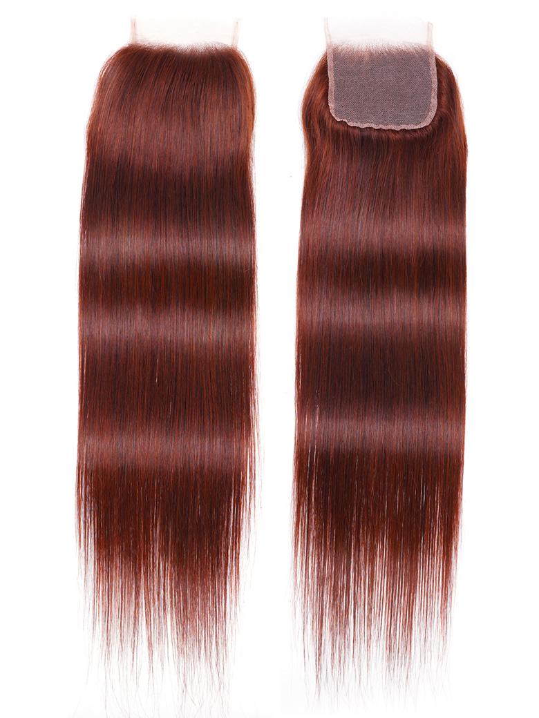 Dark Auburn Straight Remy Human Hair 3 Bundles With Closure Deal