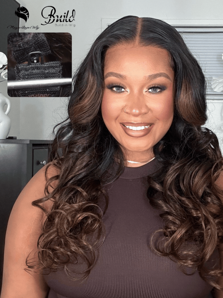 Magic Lace Wig Black to Chestnut Brown Ombre Body Wave With Optional 7x5 Replaceable Lace Closure