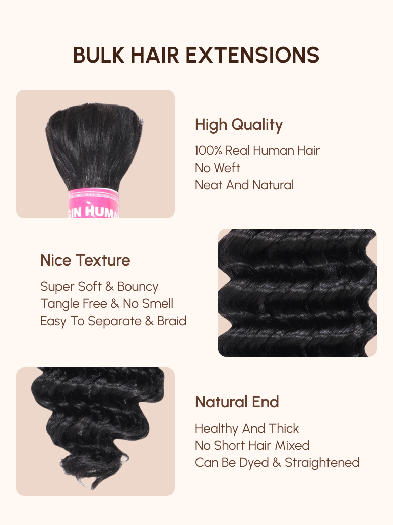 Bulk Human Hair for Braiding Deep Wave Virgin Human Hair