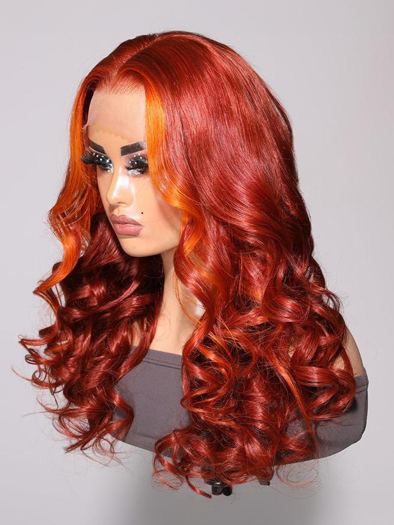 13x4 Lace Front Burnt Orange Pre-plucked Body Wave Wig