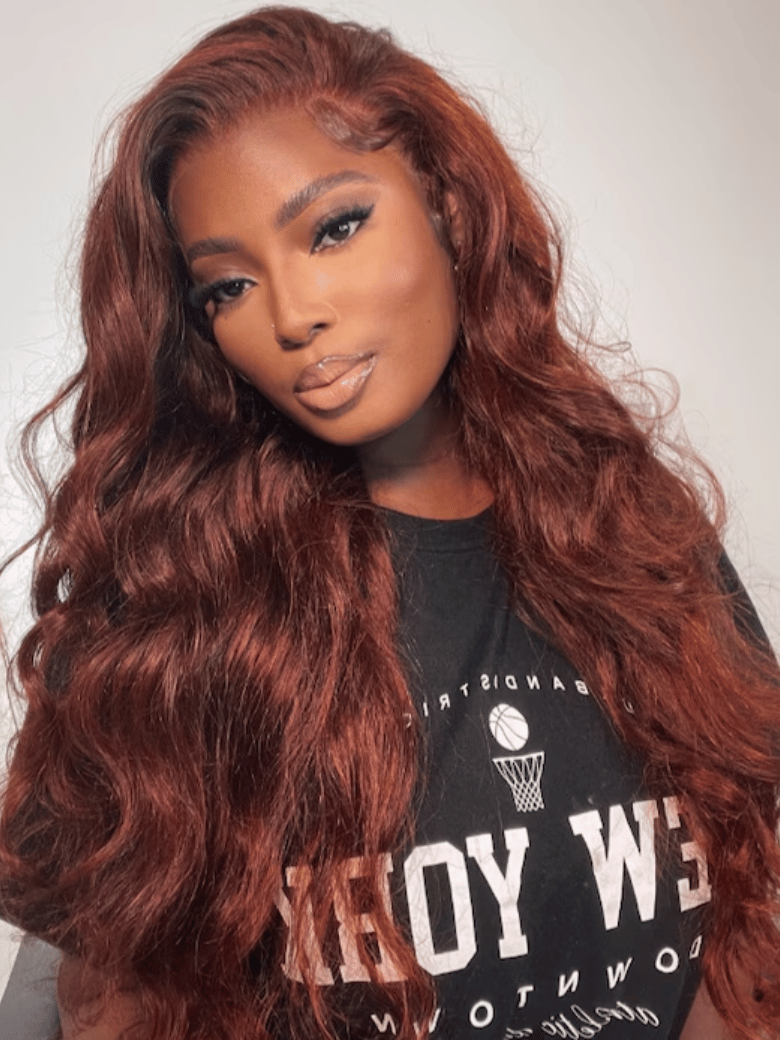 Reddish Brown Put On And Go 4x4 Body Wave Wig Glueless Pre Cut Lace Quick & Easy With Breathable Cap Air Wig