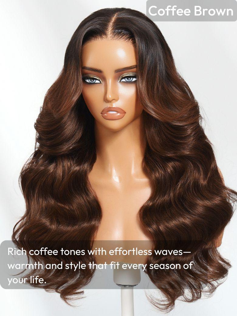13x4 Pre-Everything? Lace Frontal Auburn Brown Loose Wave Wig with Invisi Drawstring & Face Framing Layers 150% Density
