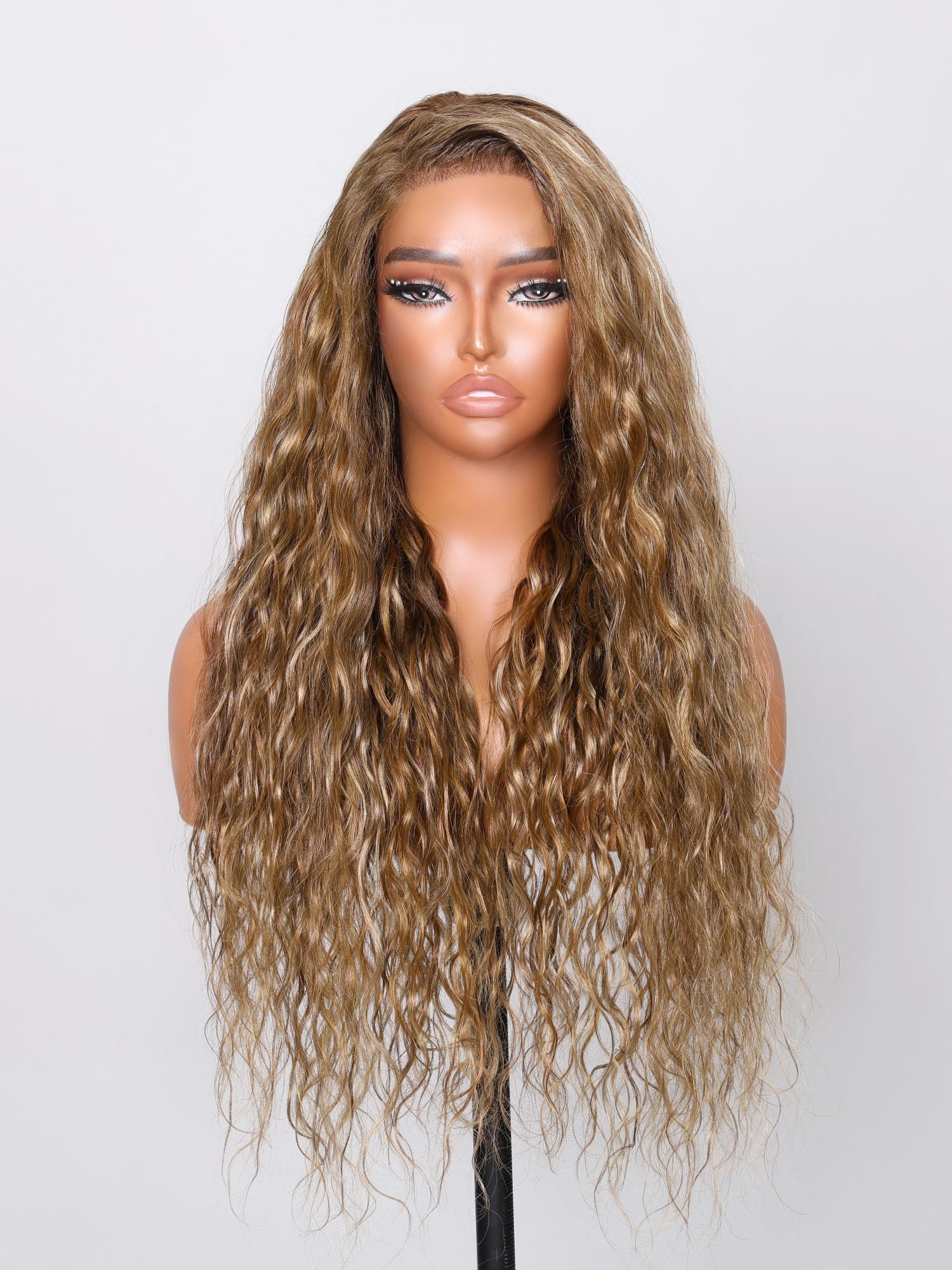 Put On And Go 6x4.5 Pre-cut Lace Ombre Brown Water Wave Wig