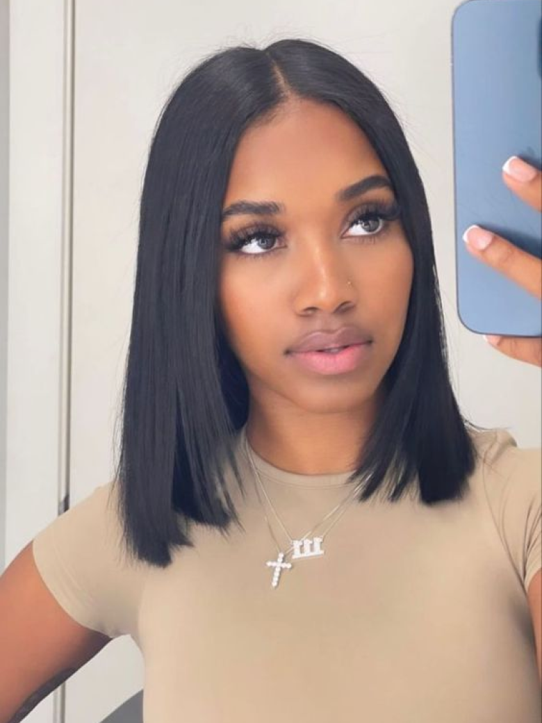 6x4.5 Pre-Cut Lace Put On And Go Natural Black Bob Wig Best Summer Choice