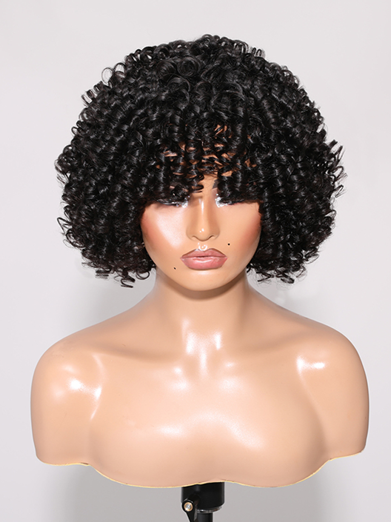 Tight Ringlests Curly Fringe Glueless Short Wig 150% Density