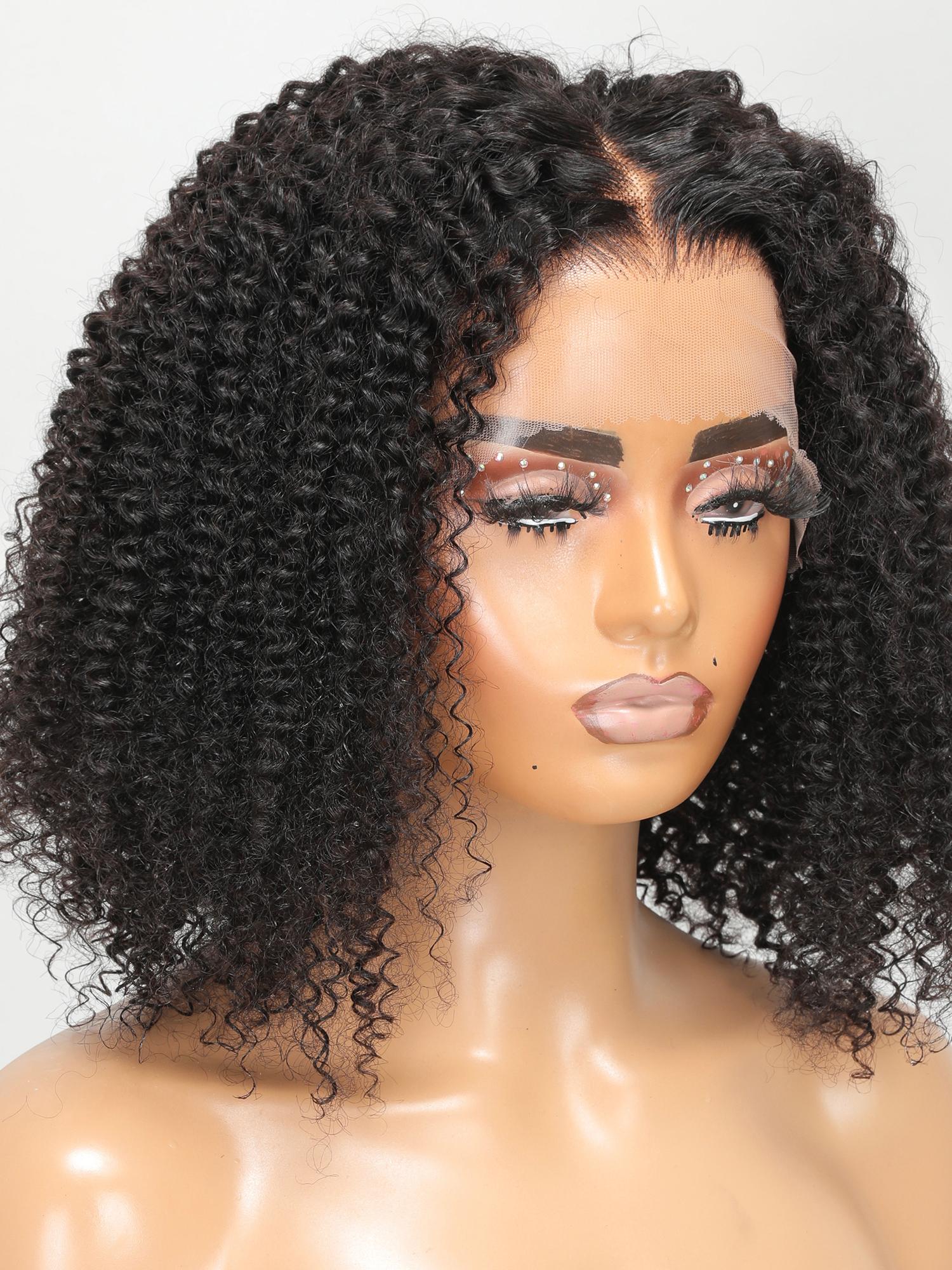 13x4 Lace Front Black Deep Curly Bob Human Hair Wig