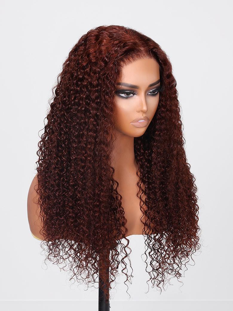 Put On And Go Pre Cut Lace 6x4.5/7x5/13x4 Closure Red Brown Curly Quick & Easy Glueless Air Wig