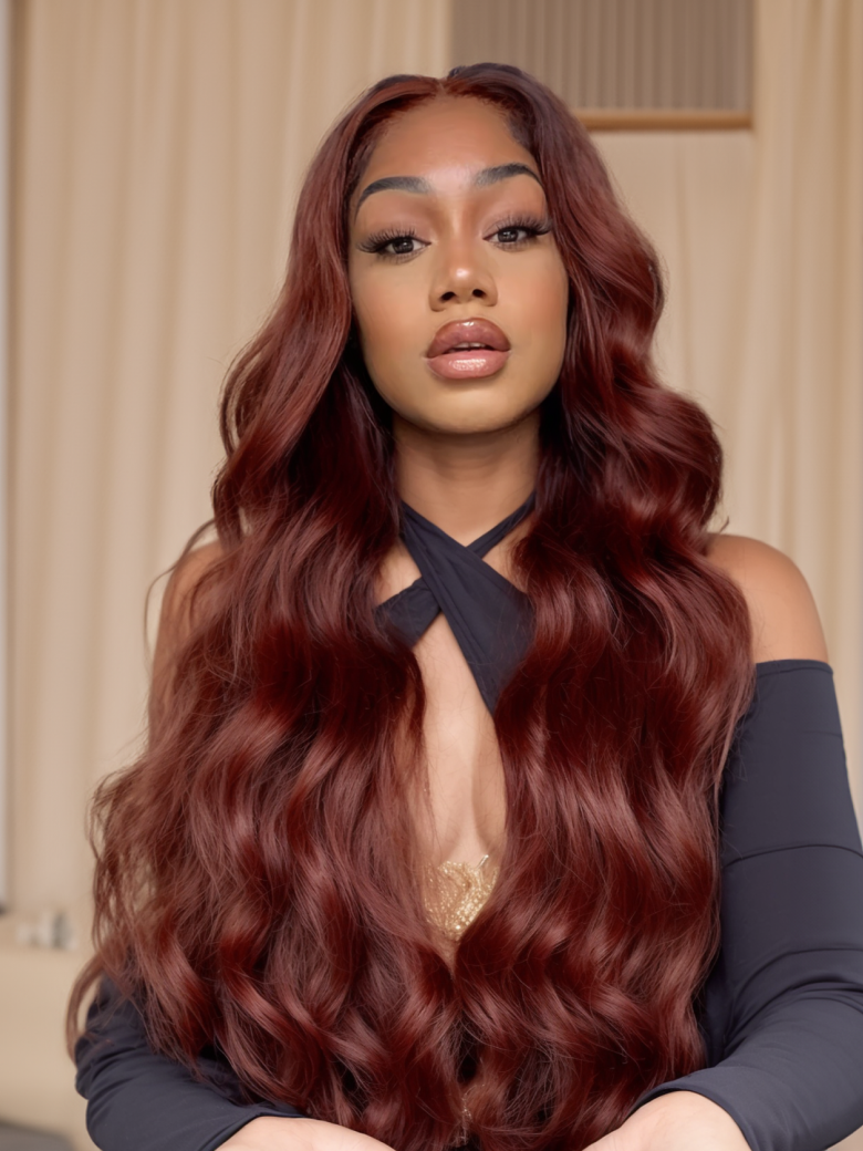 Pre-Cut 180% Density Put On And Go 6X4.5 Lace Wig Reddish Brown Body Wave Glueless Air Wig