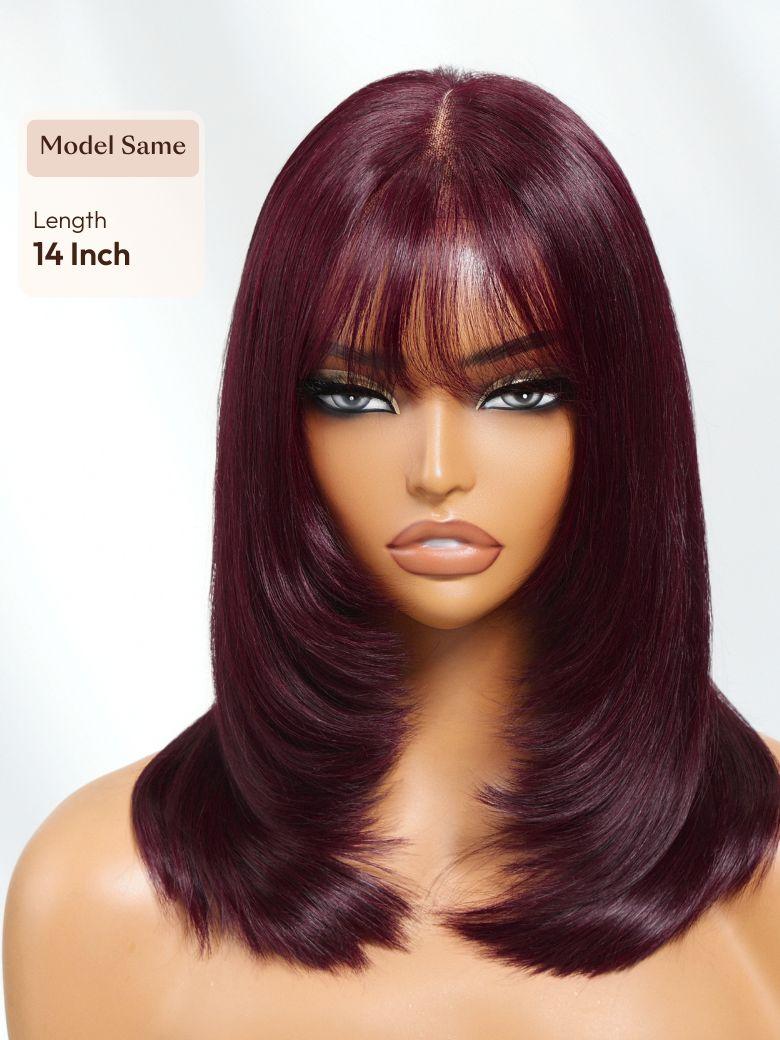 100% Human Hair Black Cherry Bye-Bye Knots? 7x5 Lace Glueless Bob Drawstring Body Wave Wig