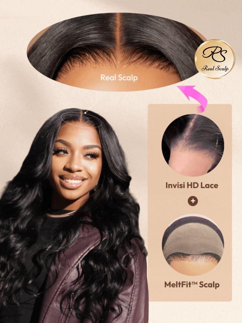 HD Real Scalp? Wig 13x4 Invisible Lace Frontal Loose Wave with Face Framing Curtain Bangs