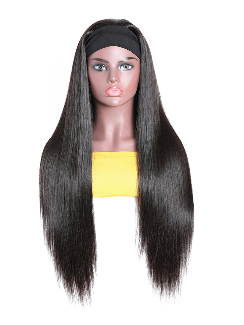 Straight Human Hair Wig Glueless Wig Virgin Hair Beginner Friendly Machine Made Headband Wig 150% Density