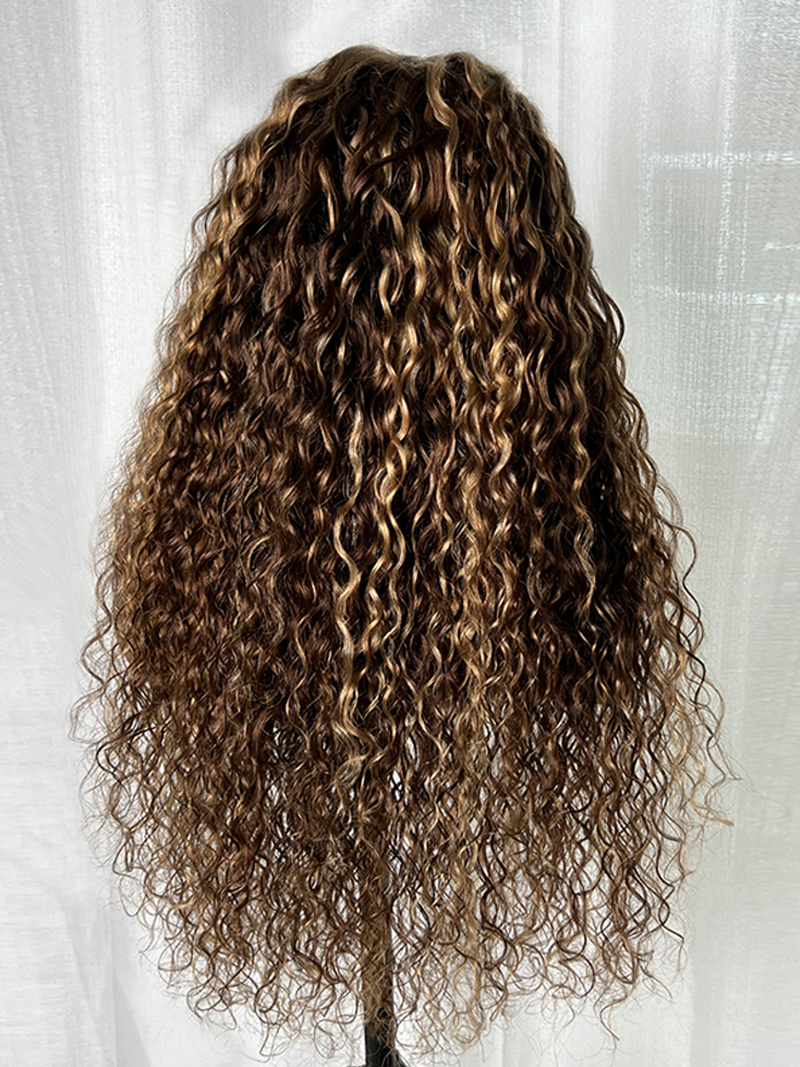 Sun Kissed Honey Blonde Highlight 13x4 Natural Melted Lace Front Water Wave Wig