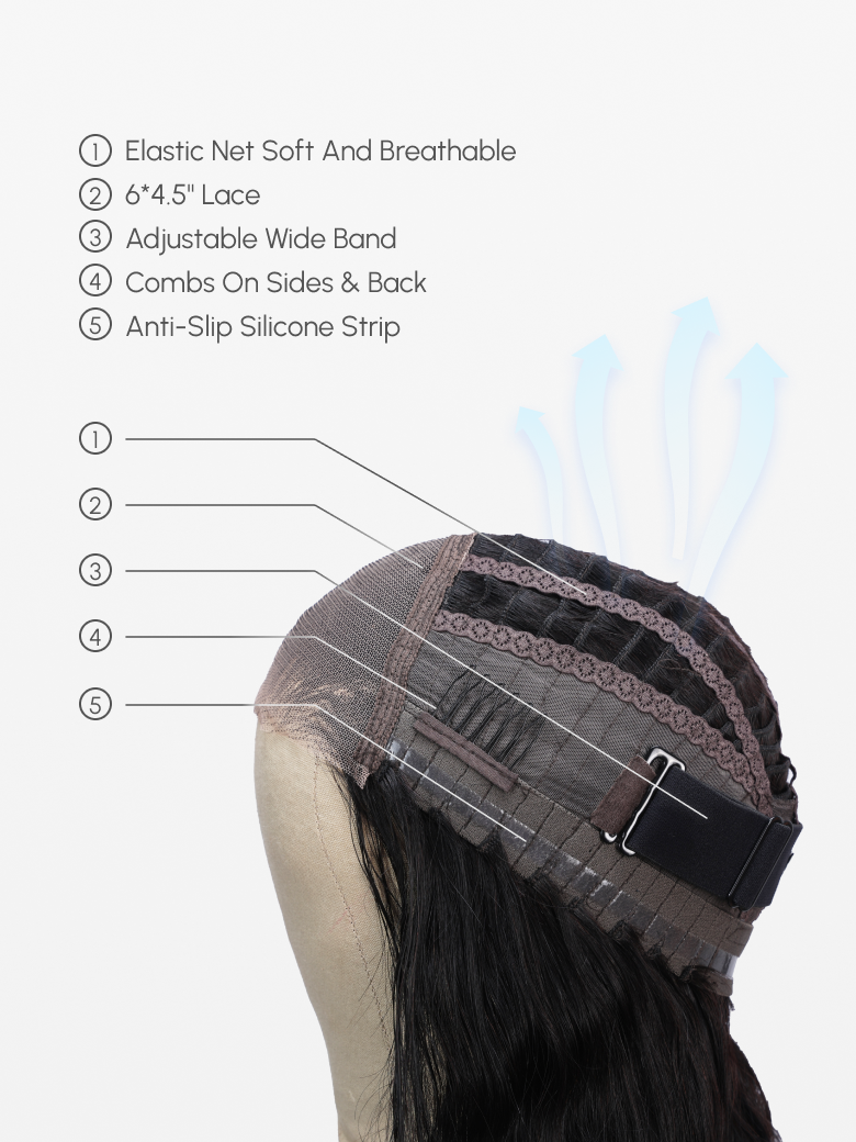 6x4.5 Pre Cut Lace Put On And Go Glueless Kinky Straight Black Air Wig