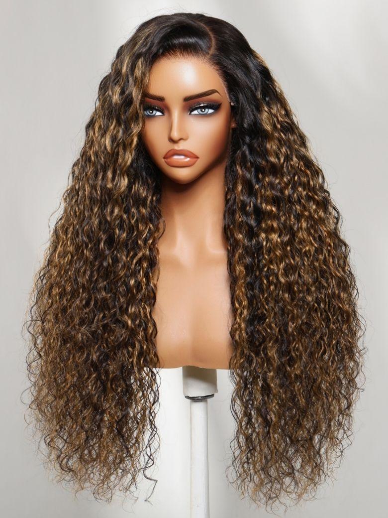 7x5 Bye Bye Slip? Balayage Highlight Body Wave & Curtain Bangs Wig �C Glueless Lace Pull & Go with Invisi Drawstring