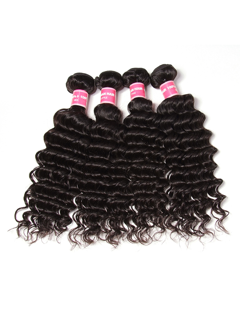 Deep Wave 4 Bundles with 5x5 Free Part HD Lace Closure Natural Black