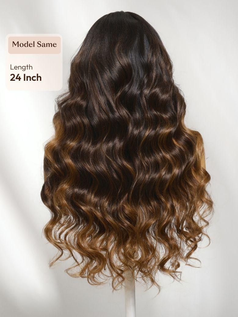 13x4 Bye Bye Slip? Lace Frontal Dark to Brown Ombre with Caramel Blonde Ends Yaki Body Wave Glueless Wig