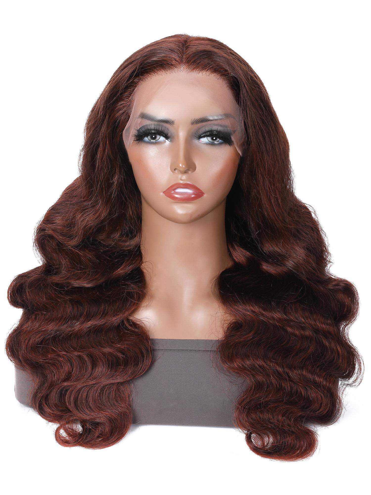 4x4 Lace Closure Budget Friendly Reddish Brown Body Wave Wig