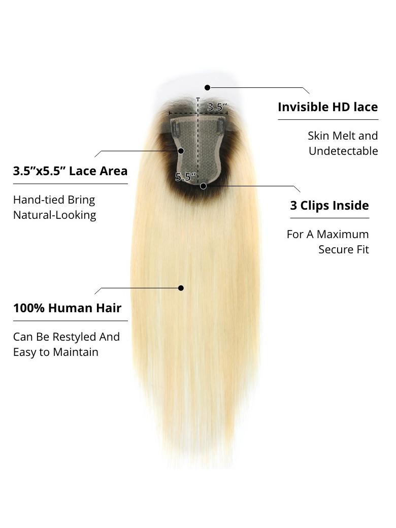 3.5x5.5 HD Lace Blonde Ombre Straight Clip On Hair Topper