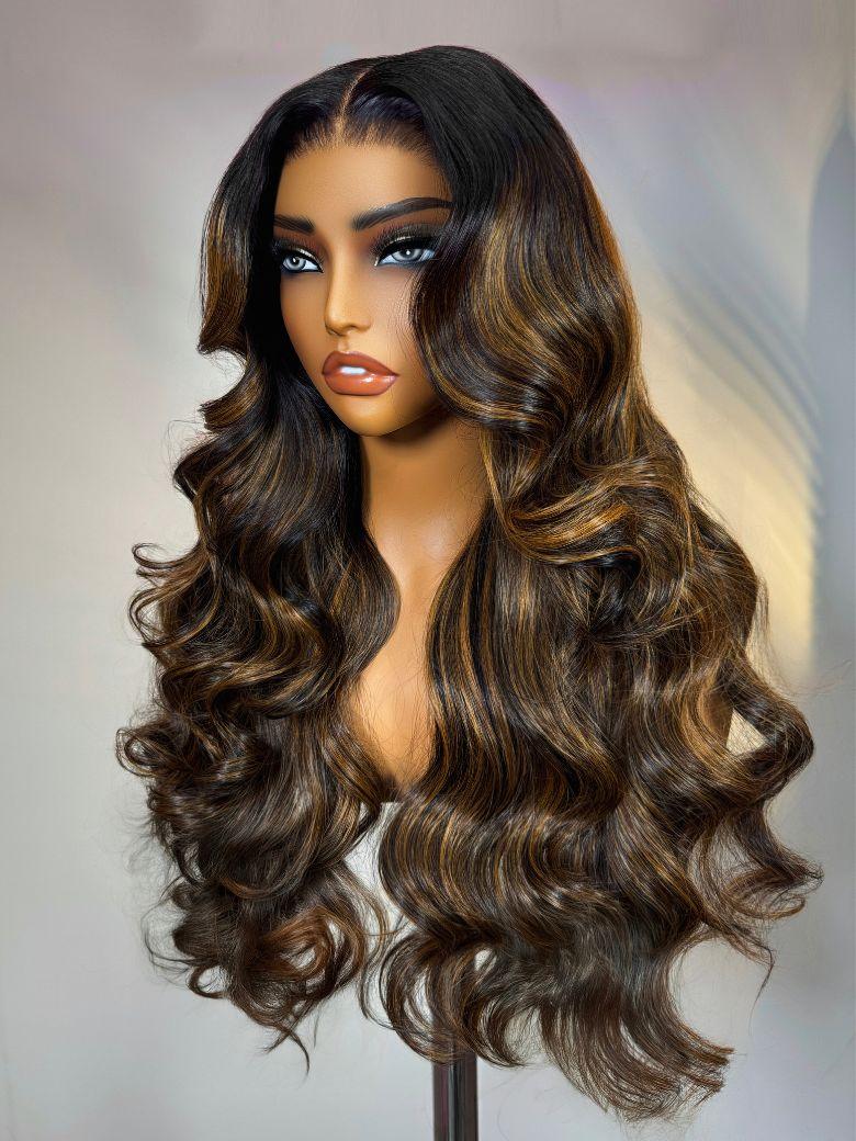 7x5 Bye Bye Knots Wig Glueless Lace Balayage Highlight Body Wave Wig No Burden