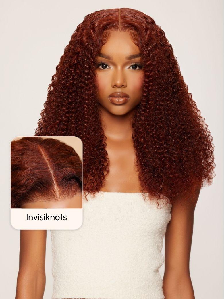 7x5 Bye Bye Knots Wig Glueless Lace Reddish Brown Curly Wig With Bleached Knots 150% Density