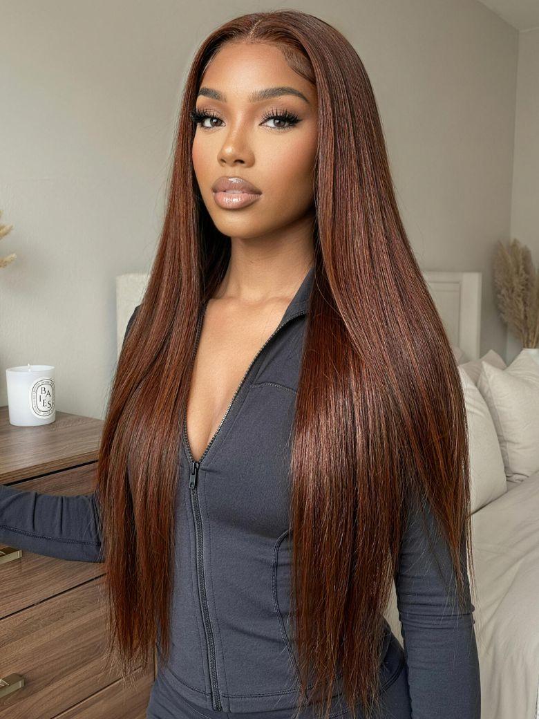 7x5 Bye Bye Slip? Lace Auburn/Red Brown Yaki Straight Wig with Invisi Drawstring