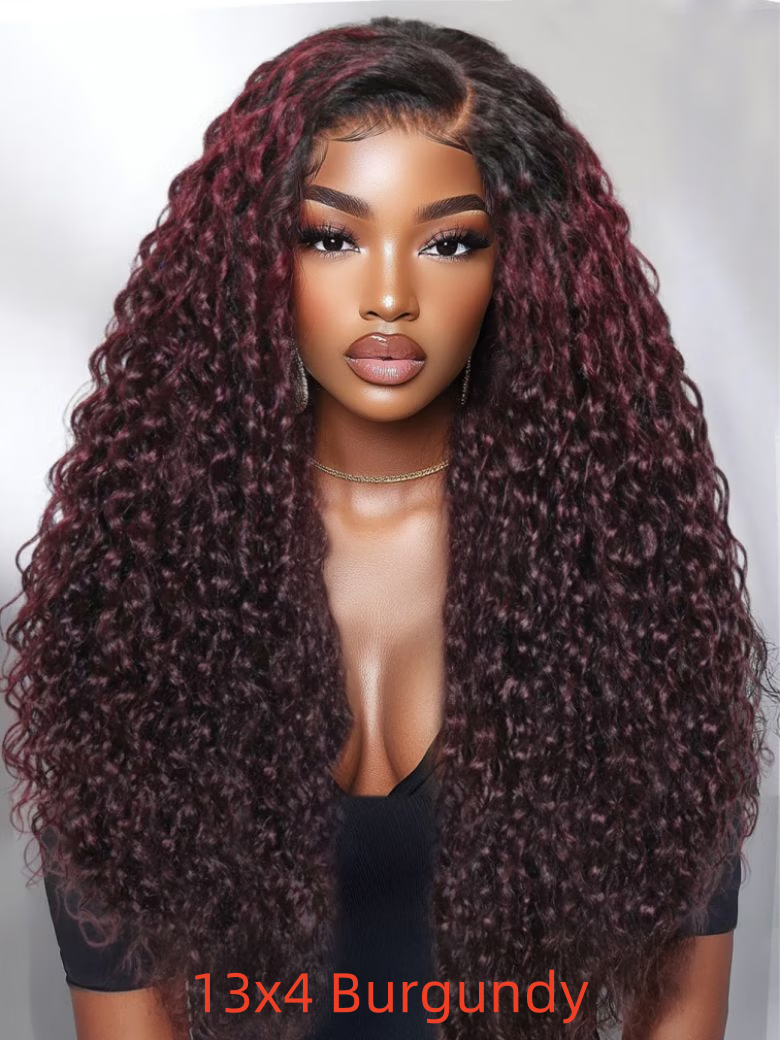 13x4 Lace Frontal Burgundy Plum With Dark Roots Water Wave Pre-Everything Wig