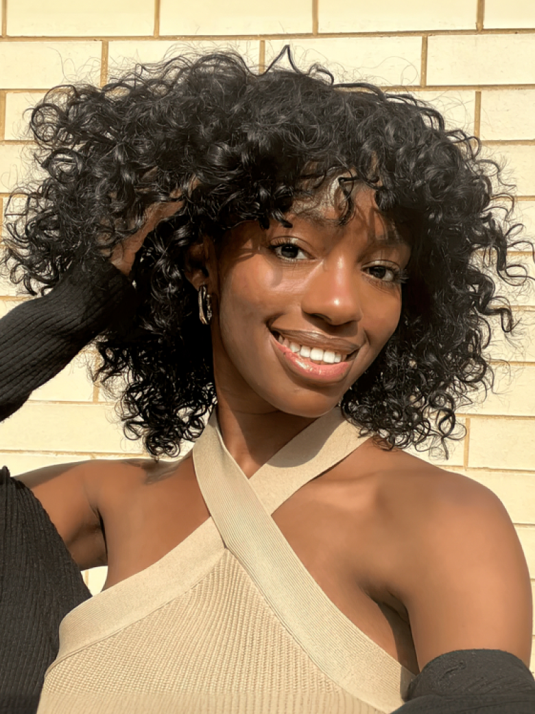 Tousled Curly Short Black Glueless Wig With Bangs
