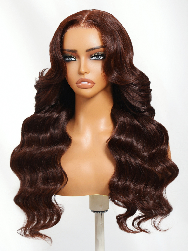 13x4 Pre-Everything? Lace Frontal Mahogany Brown Loose Wave Wig With Face Framing Layers
